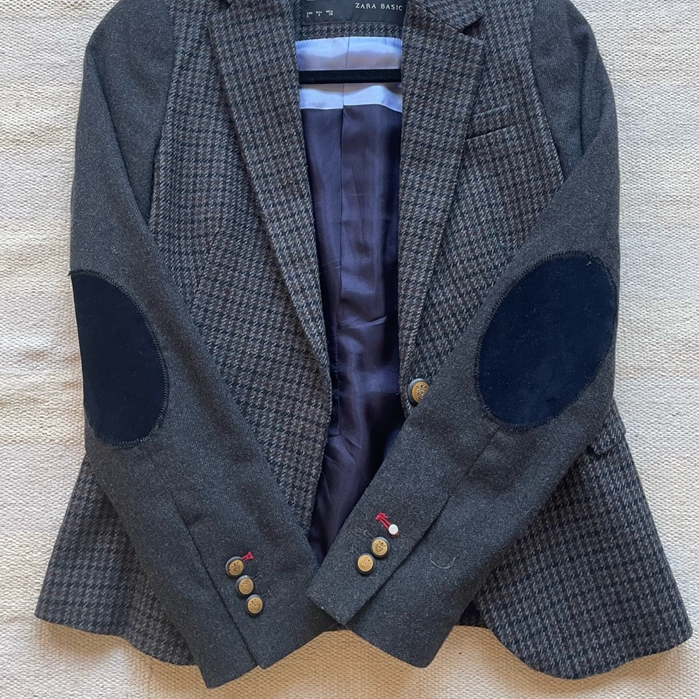 Zara Basic Gray Houndstooth Blazer - image 2